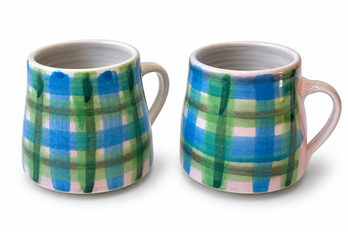 Stoneware mug set - blue and green