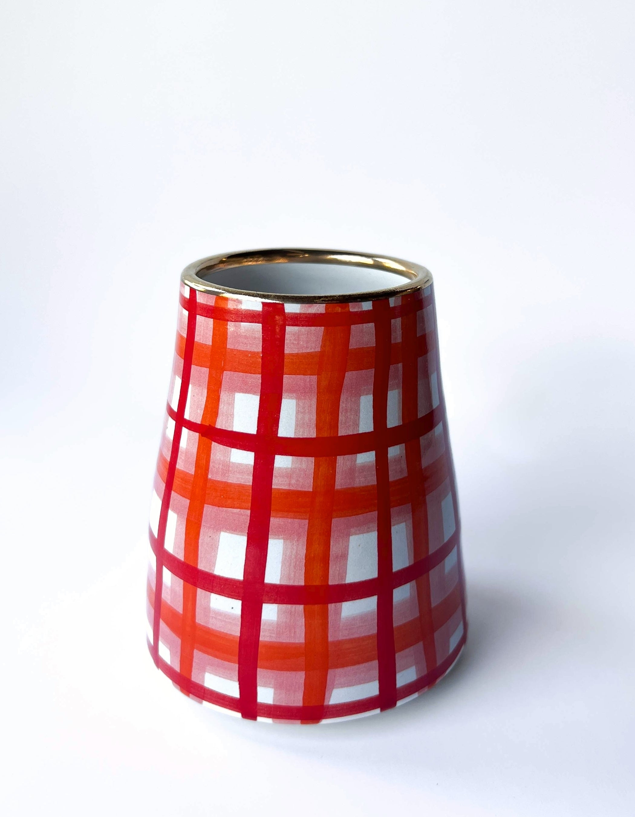 Small Red Gingham Stoneware Vase