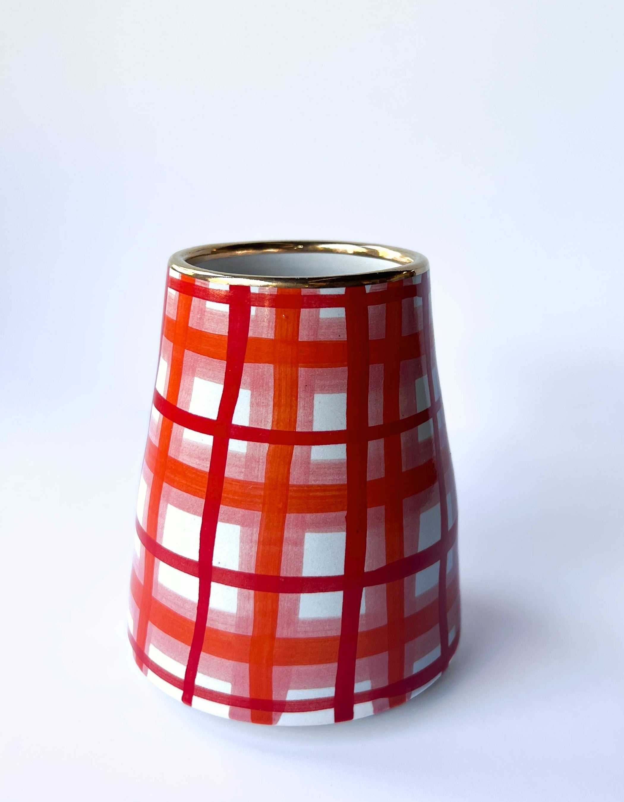 Small Red Gingham Stoneware Vase
